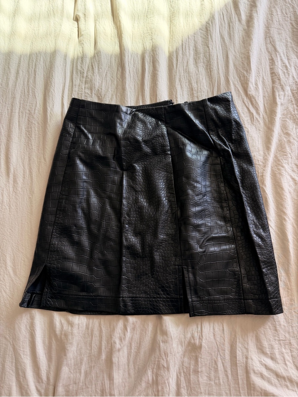 Blue Rain Black Croc-Embossed Faux Leather Mini Skirt